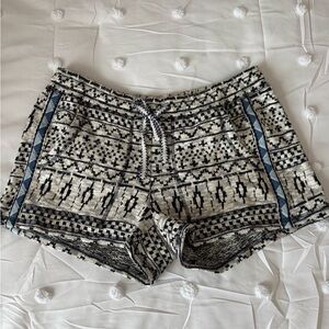 High Waist Black and Blue Patterned Shorts